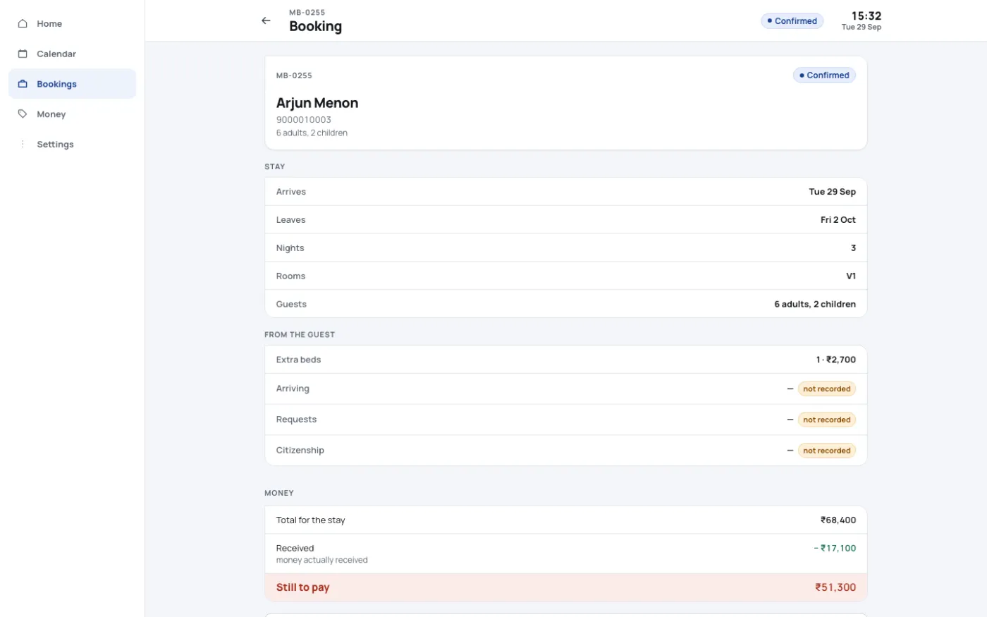 A booking's details on a computer